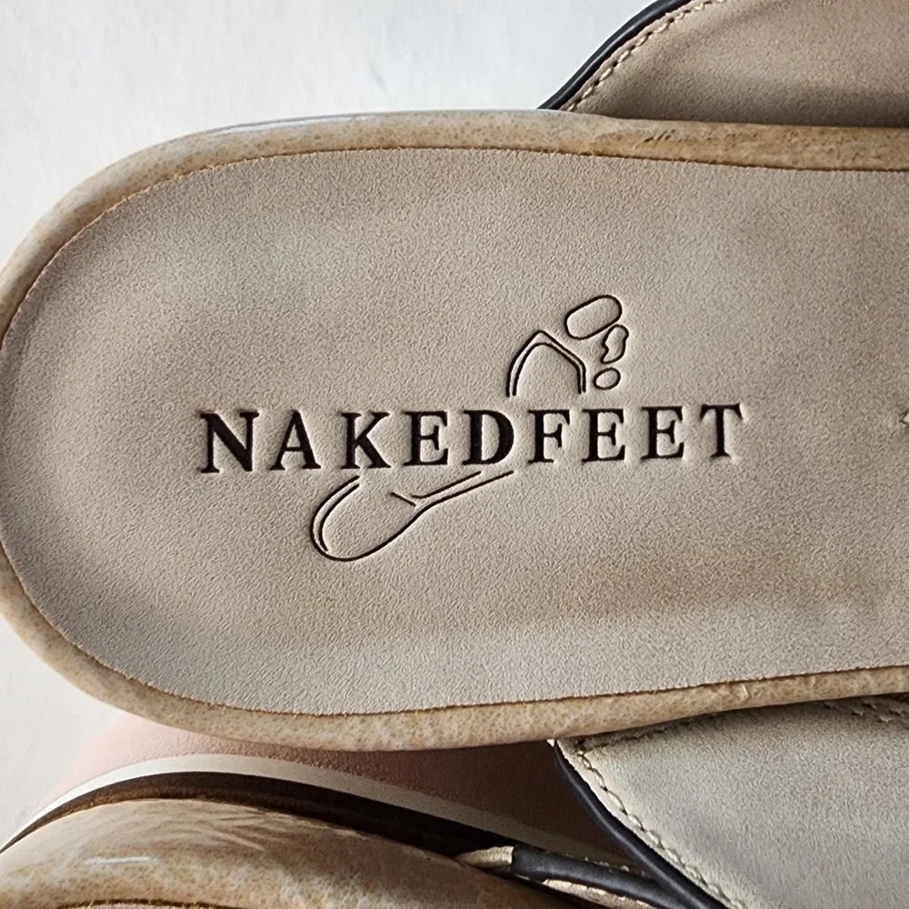 Naked Feet Flux Beige Pink White Platform Wedge Sandals Toe Loop 8M - Picture 7 of 7